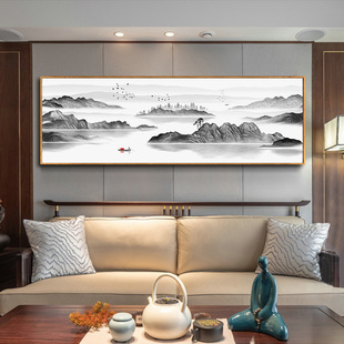 新中式 饰画茶室背景墙房间壁画卧室床头墙面山水画 墙壁挂画客厅装