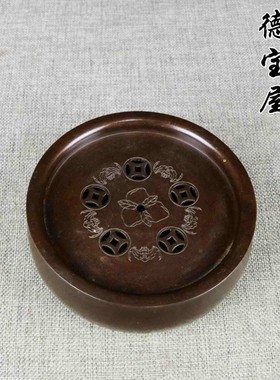 仿古铜茶洗笔洗建水茶钵黄铜带盖水盂干泡壶承茶盘茶渣桶茶杯盆