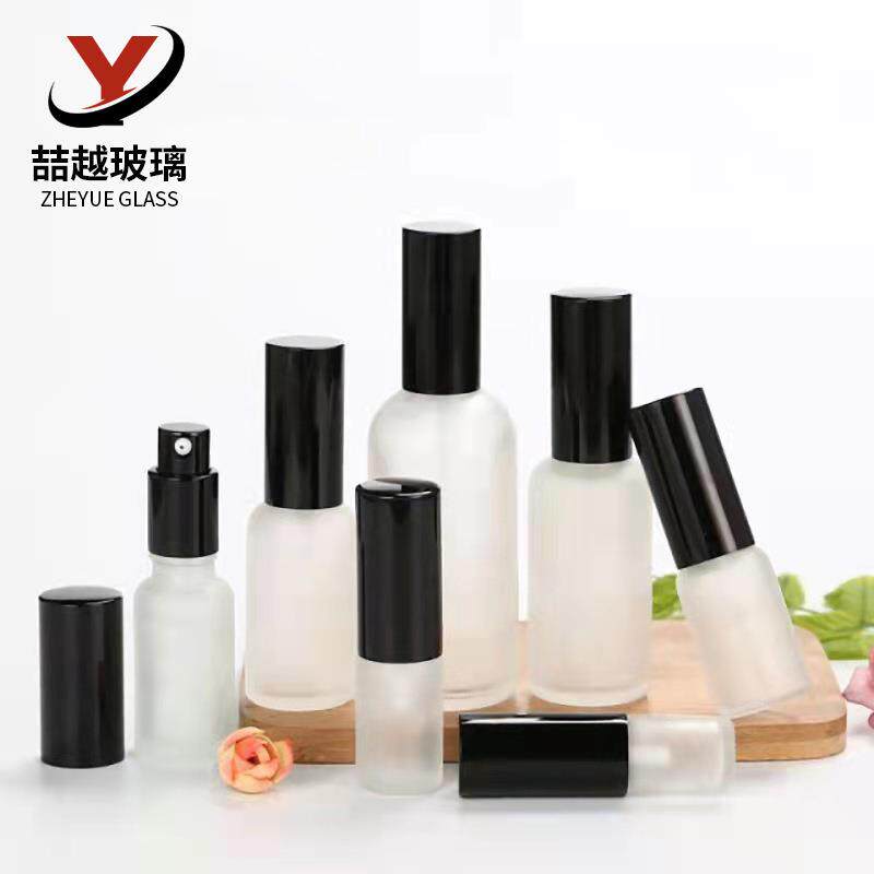 现货30ml蒙砂玻璃精油瓶100ml透明磨砂按压化妆品喷雾乳液分装瓶