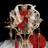 新娘结婚团扇重工双面双色出嫁中式 秀禾喜扇子diy材料包成品古风