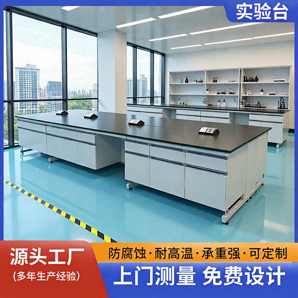 厂家订置全钢试验台理化板边台天平台器皿柜钢木实验室工作台图片