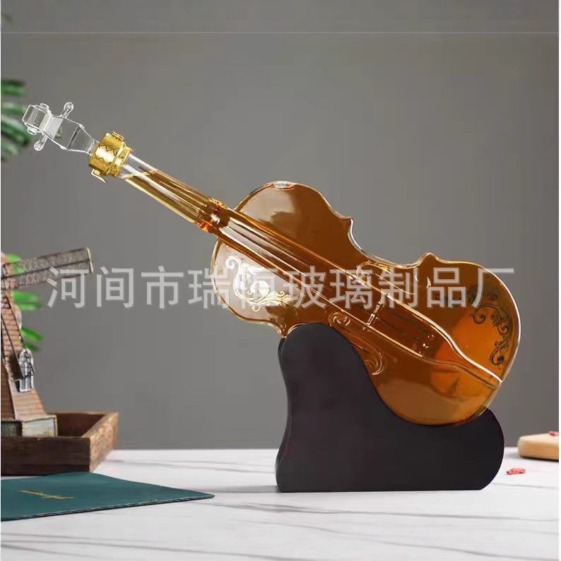 小提琴醒酒器跨境供应高硼硅玻璃红酒瓶创意造型玻璃泡酒瓶摆件