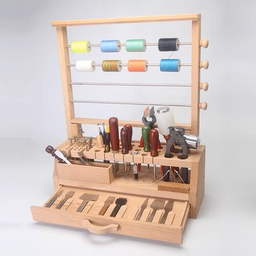 皮革工具手工DIY榉木多功能规格工具架多孔工具台收纳架工具箱