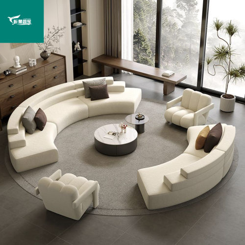 意式轻奢极简弧形布艺沙发售楼处洽谈酒店大堂厅休息区接待美容院