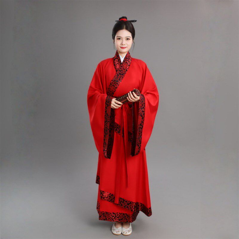 新款古装汉服舞蹈服双绕曲裾唐装国学成人礼服女古代演出表演服