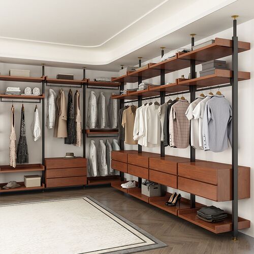 金属衣柜卧室落地铁艺挂衣架顶天立地挂墙步入式衣帽间开放式衣柜