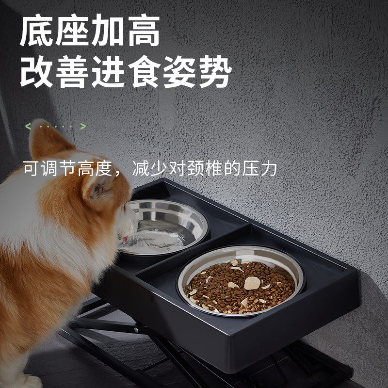 狗碗狗盆可调节高架双碗狗狗食盆饭盆大型犬防打翻不锈钢宠物水盆