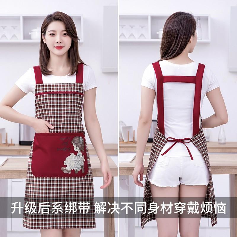 棉布围裙厨房家用做饭围腰秋冬女新款透气防污背带无袖工作服罩衣