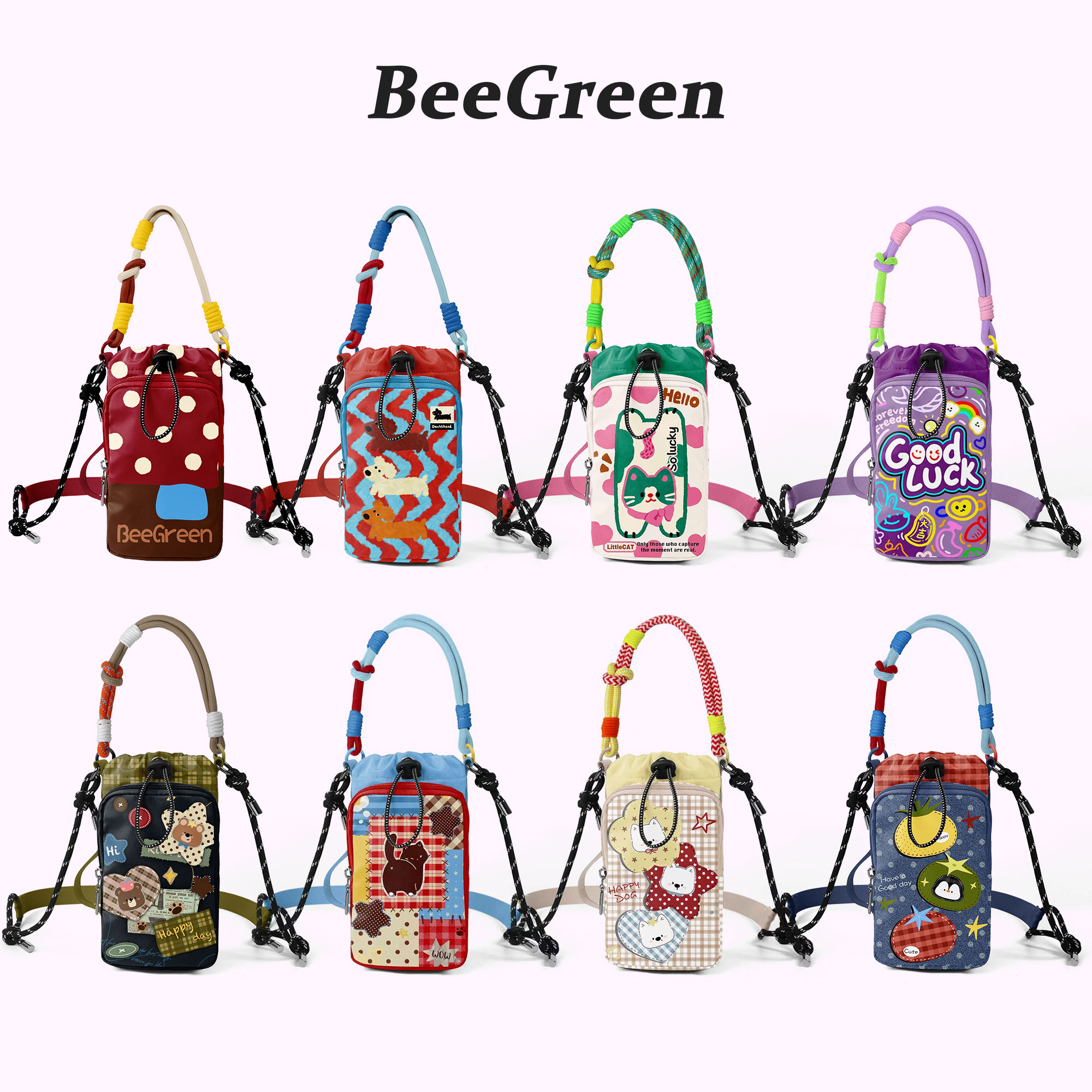 BeeGreen插画师联名伞壶包多巴胺防水轻便水杯包斜挎包户外休闲包