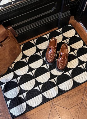 LIVINGBANK复古几何入户门地垫包豪斯黑白圆圈客厅卧室北欧地毯