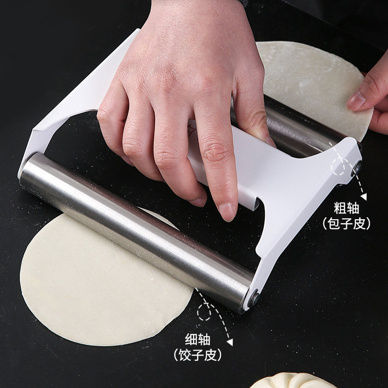 擀皮宝304不锈钢双轴擀面棍大小号一体压包子水饺皮烘焙专用工具