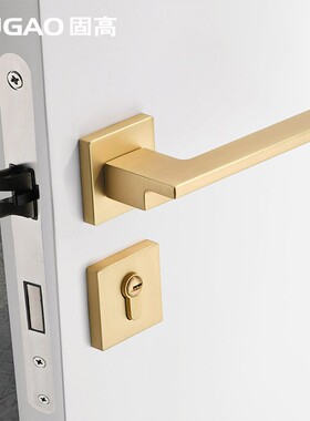 固高黑灰色室内卧室磁吸静音分体通用型门把手哑金色房间实木门锁