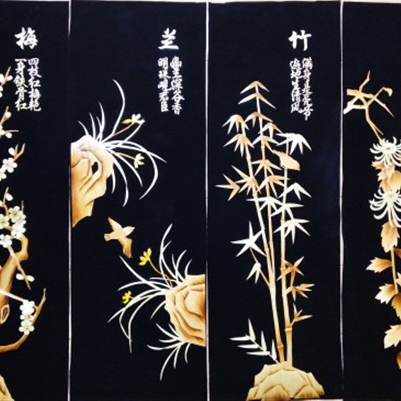 麦秆画四条屏画芯 地方特色工艺品 办公室酒店餐厅民宿家装挂屏