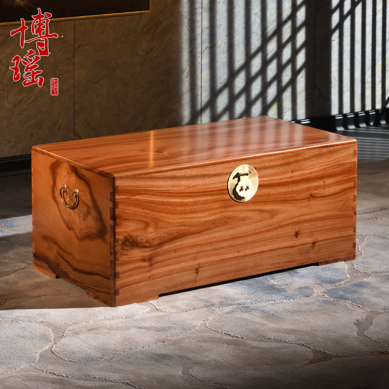 老樟木箱子整板字画箱收纳箱香樟木整板结婚陪嫁箱中式衣箱可定制