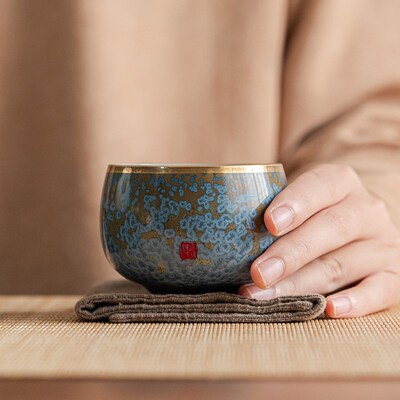 张金溪主人茶杯窑变个人单杯浮翠蓝玉陶瓷品茗杯功夫茶具茶碗礼盒