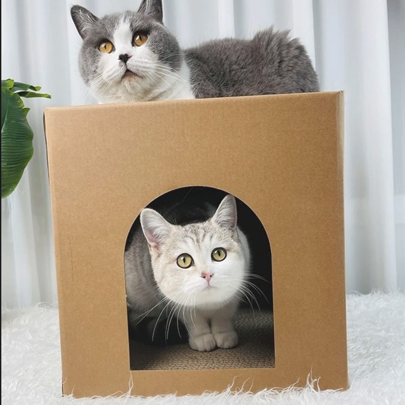 猫咪抓板纸箱屋四季通用上下两层猫窝瓦楞纸猫玩具耐磨方形纸箱子图片