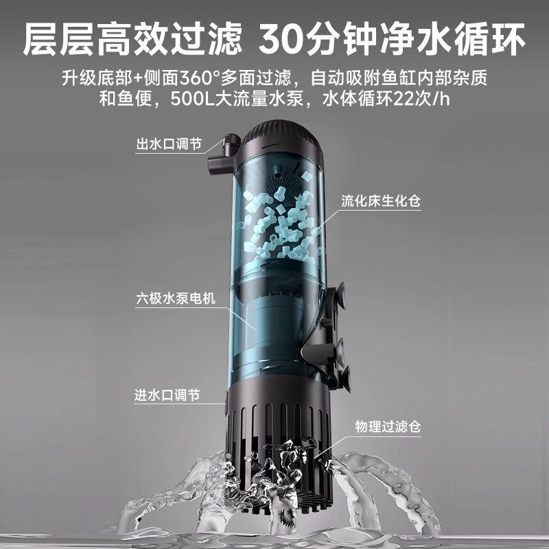 彻朗流化床鱼缸内置过滤器反气举电动培菌增氧鱼缸过滤壁挂过滤器