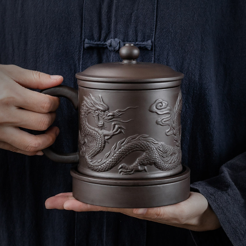 宜兴紫砂杯男士定制茶杯内胆过滤办公茶杯茶水分离刻字泡茶老板杯