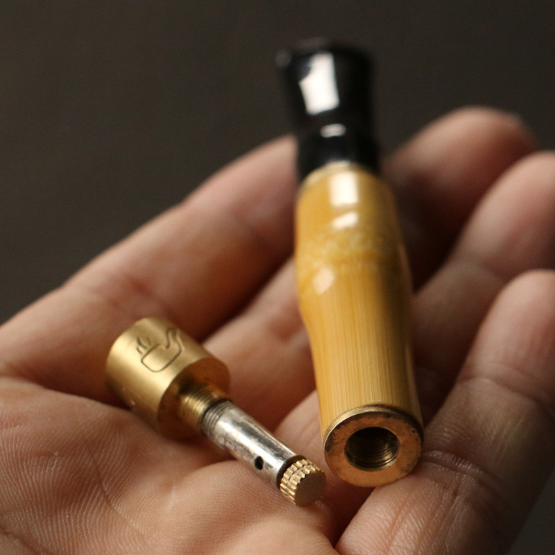 实心竹纯手工精工制作铜制烟嘴抽烟道具把件把玩收藏竹工艺品竹器