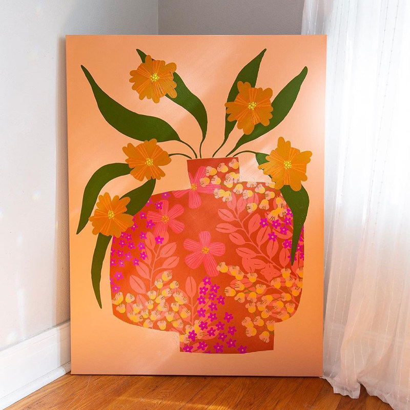 悠个 手绘油画植物花卉大尺寸装饰画高端客厅玄关走廊背景墙壁画