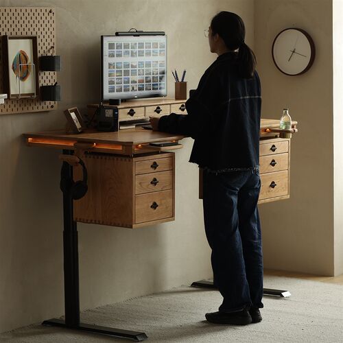 黑胡桃木电动升降书桌智能电脑桌子实木学习桌多功能办公工作台