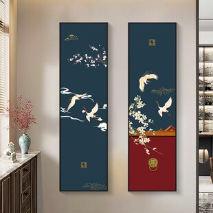 走廊入户玄关装 饰画中国风茶室书房沙发背景墙挂画 条屏竖版 新中式