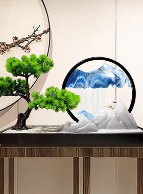 中式迎客松流沙画摆件客厅高级感玄关办公室茶室乔迁开业装饰礼品