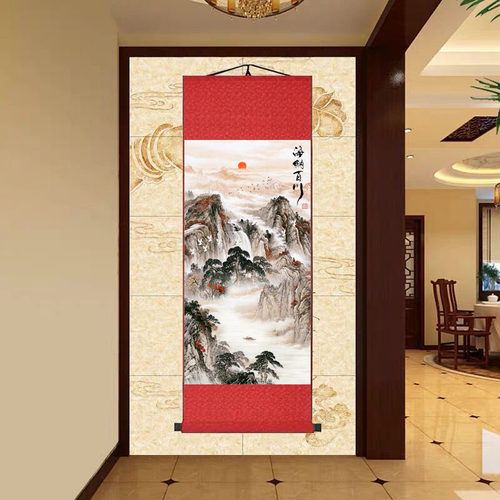 鸿运当头国画山水画招财靠山画新中式客厅挂画办公室背景墙装饰画