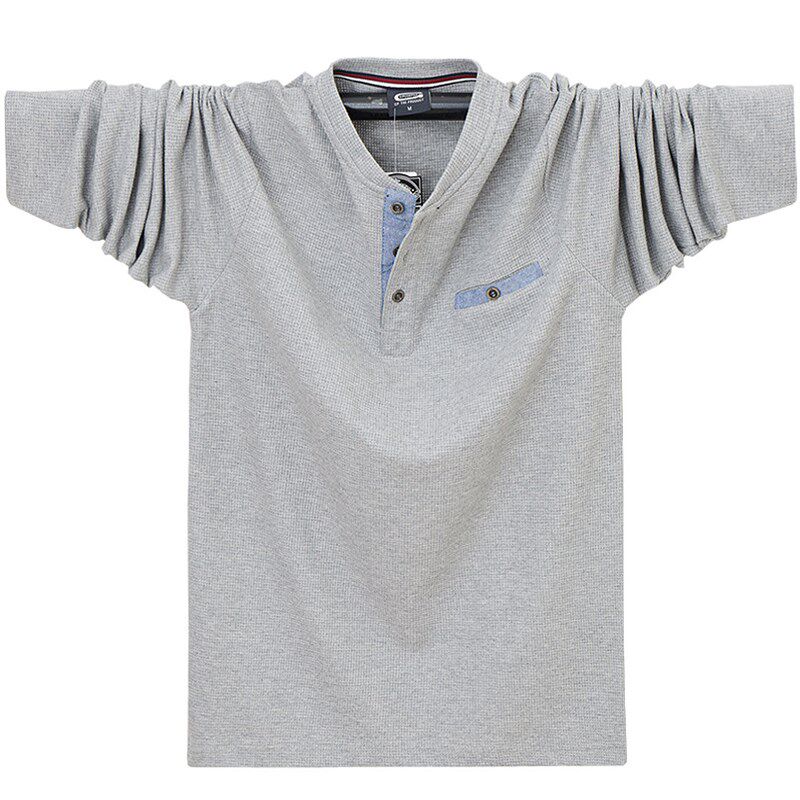 潮男春秋装加大码薄款纯棉长袖T恤宽松型亨利领秋衣中国风打底衫