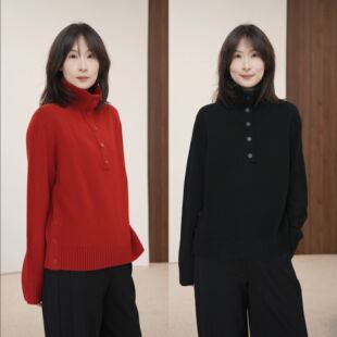 简约休闲风百搭舒适羊毛衫 翻领金属扣 3465 100%羊毛 MANGE缦阁