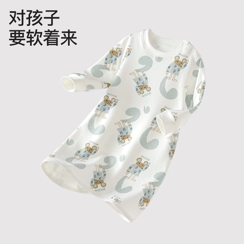 婴儿睡袍儿童睡衣春秋季宝宝防踢女童男宝睡裙长袍防踢空调服