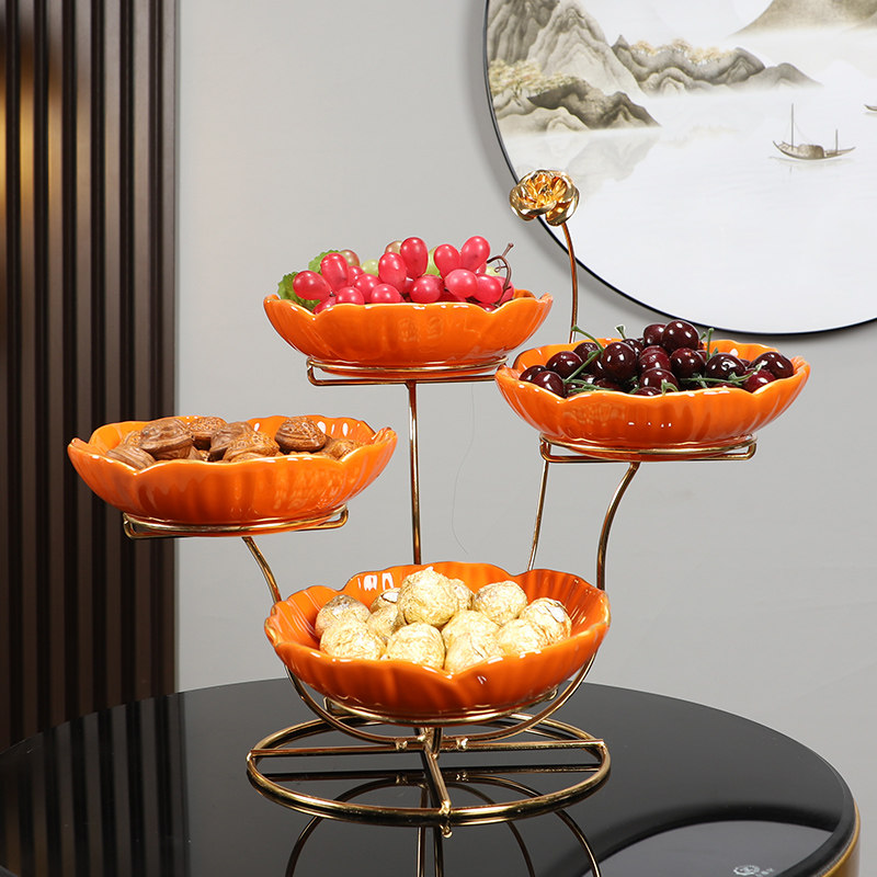 多层陶瓷水果盘新中式客厅茶几果盘坚果盘零食盘前台放糖果的摆件
