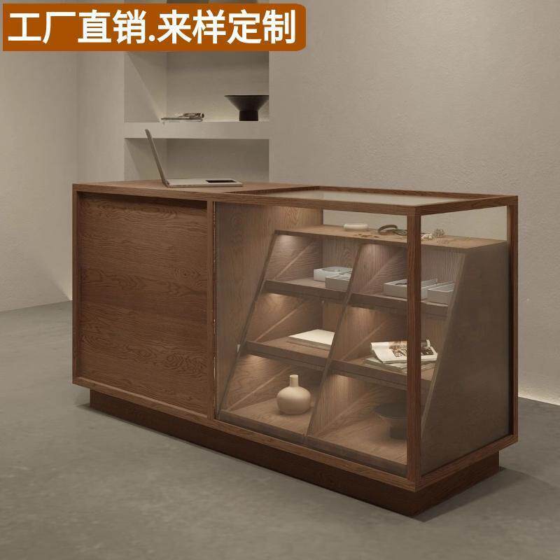 中岛台收银展示柜玻璃柜台服装店饰品店收银台中岛柜鞋柜透明边柜图片