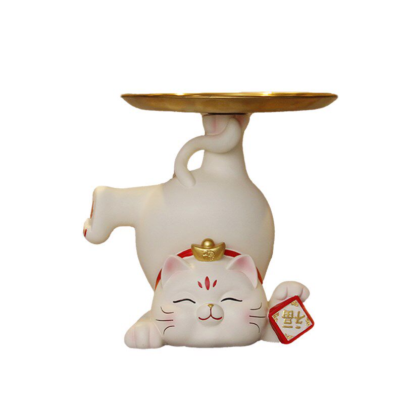 福字招财猫入户玄关钥匙收纳托盘摆件乔迁新居酒柜装饰品开业送礼