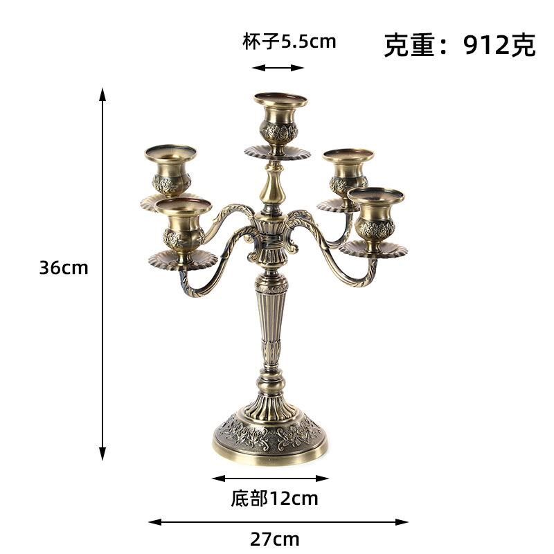 三头五头金银色复古合金蜡烛台酒店家居婚礼餐厅烛台蜡烛烛光晚餐