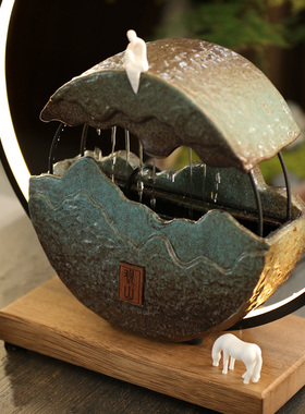 宽和 观山大号流水器摆件家用玄关禅意带灯发光新中式创意装饰品