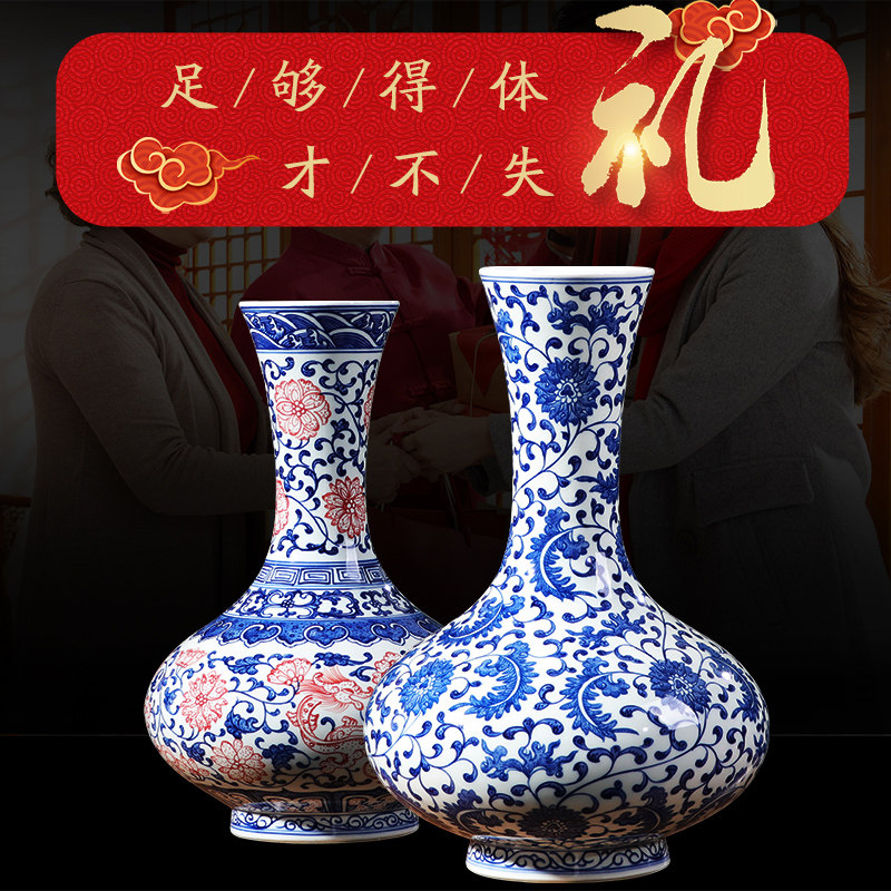 景德镇陶瓷器花瓶仿古手工手绘青花瓷瓶子中式客厅家居装饰品摆件