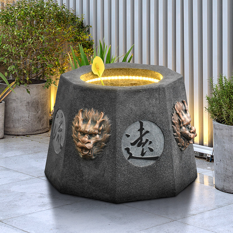 新中式创意落地循环水古井流水喷泉招财门口摆件装饰景区庭院造景