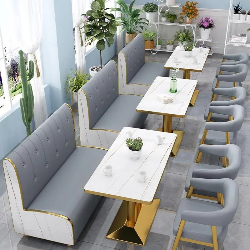靠墙卡座沙发 奶茶店甜品店桌椅组合 商用餐饮饭店小吃汉堡店卡座