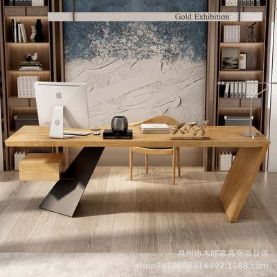工业风实木老板办公桌工作台简约民宿办公创意工作室电脑大班台卓