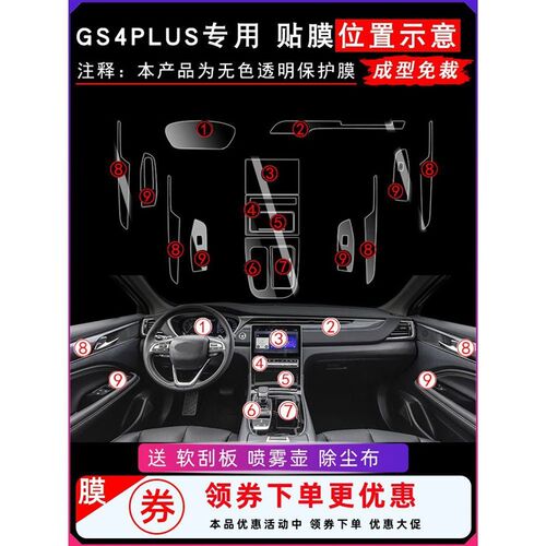 21款传祺GS4PLUS改装专用内饰贴膜GS4PLUS中控装饰保护膜汽车配件