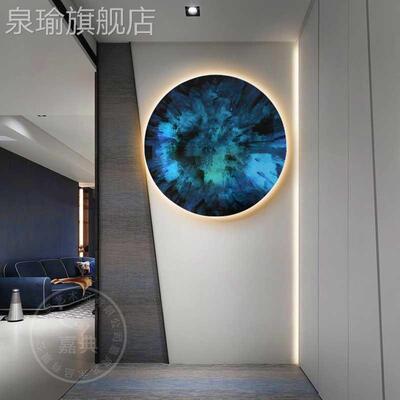 网红代轻奢入客厅现装饰l画户面玄关卧室墙挂画晶瓷圆形ed灯发光