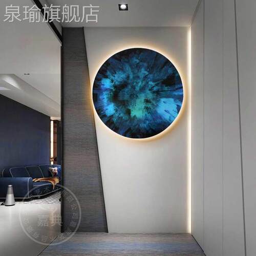 网红代轻奢入客厅现装饰l画户面玄关卧室墙挂画晶瓷圆形ed灯发光