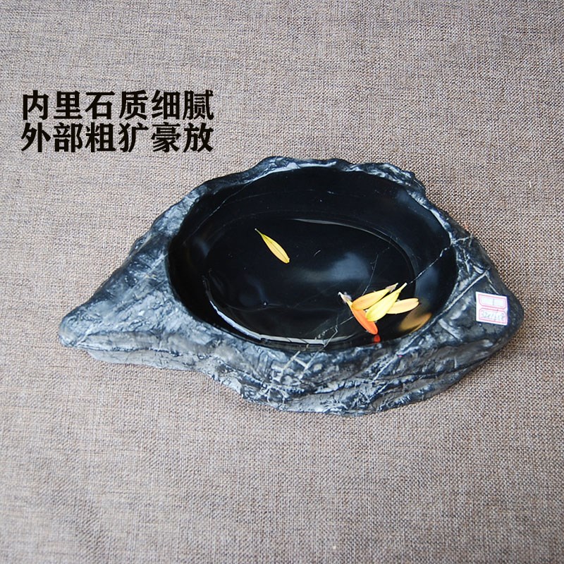 天然原石笔洗灵璧石精品墨海石头花盆文房摆件不带盖砚台墨汁收藏