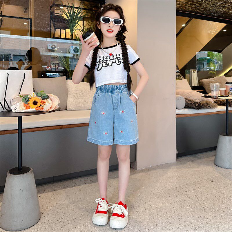 女童牛仔短裤夏装2024新款夏天儿童五分裤外穿女大童裤子夏季薄款