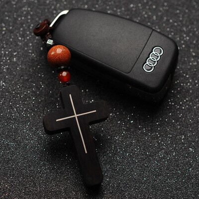 黑檀木汽车挂件后视镜车载内饰吊坠平安车挂十字架手工高档礼品