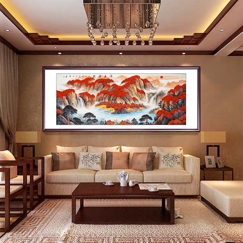 纯手绘鸿运当头国画山水画字画办公室沙发后背景墙客厅装饰画挂画