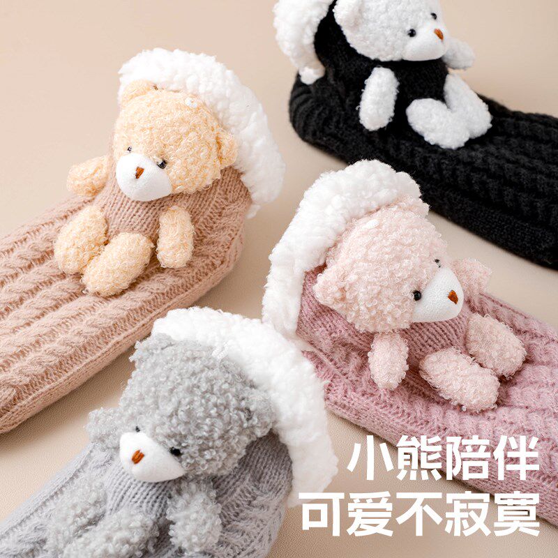 地板袜子女秋冬季加厚加绒保暖脚袜套女款居家睡眠袜毛绒成人防滑