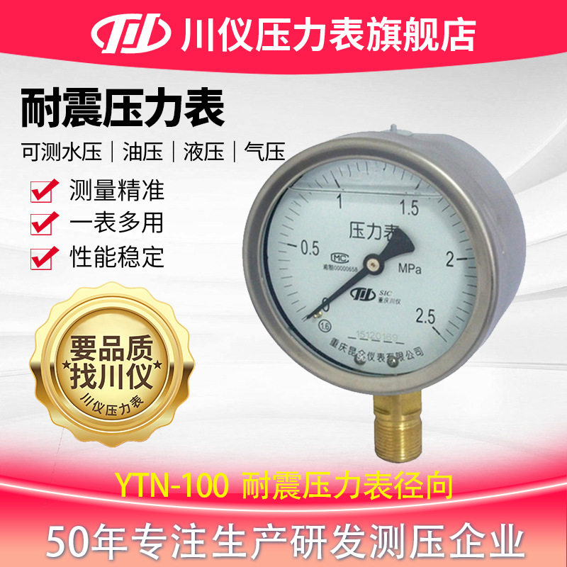 定制耐震压力表黄铜径向水压波登管压力表工业通用不锈钢压力表 - 实物图
