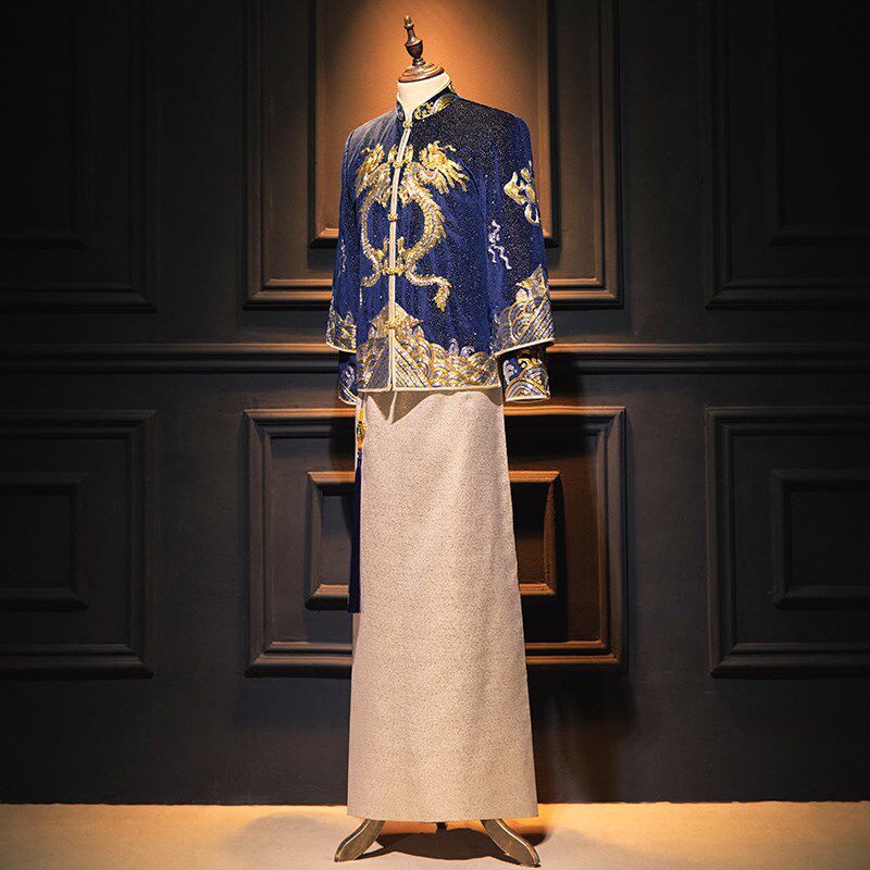 秀禾服男士2024新款大码中式新郎结婚敬酒礼服唐装龙凤褂接亲服男
